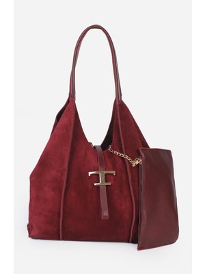 Alessia Bag Keria Hakiki Deri T Logolu Omuz Çantası