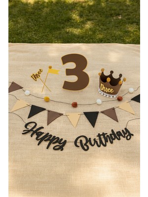 Aloha Concept 3 Üç Yaş 3 Aylık Happy Birthaday Iyi Ki Doğdun Parti Şapkalı Set