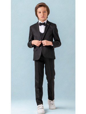 Erkek Çocuk Smokin Takım Elbise – Ceketli Pantolonlu Yelekli Papyonlu Gömlekli 5’li Set