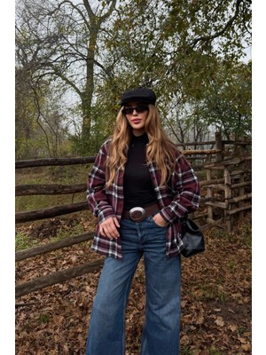 Laluvia Bordo - Siyah Ekoseli Gömlek - 251065