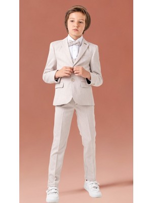 Erkek Çocuk Smokin Takım Elbise – Ceketli Pantolonlu Yelekli Papyonlu Gömlekli 5’li Set