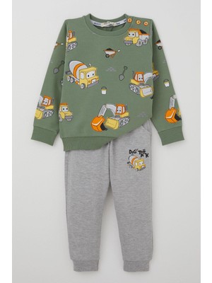 Breeze Erkek Çocuk Eşofman Takımı Küçük Operatör Çalışkan Iş Makineleri 1-4 Yaş, Mint Yeşili