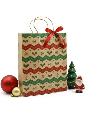 Repro Design Yılbaşı Hediye Çantası Kraft 31X42 cm | 2'li Set Noel Temalı Büyük Boy Dayanıklı Çanta (M2 Model)