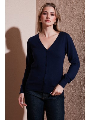 Fashion Friends Regular Fit V Yaka Düğmeli Hırka Bayan Hırka 25K0781K1