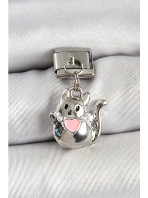 Vice Avm 316L Çelik Sallantılı Kalp Detaylı Kedi Model Gümüş Renk Nomination Charm EB-53-vice/(1395) 2565