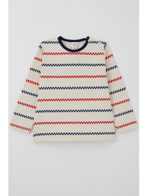 Breeze Erkek Bebek Uzun Kollu Tişört Patlı Minimal Marin Çizgili 9 Ay-3 Yaş, Krem