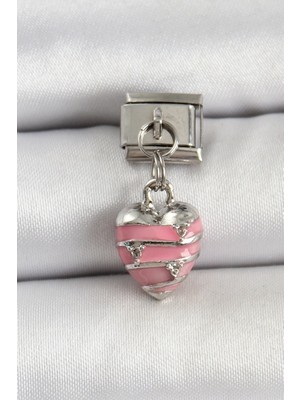 Vice Avm 316L Çelik Gümüş Renk Pembe Kalp Model Nomination Charm EB-53-vice/(1395) 2574
