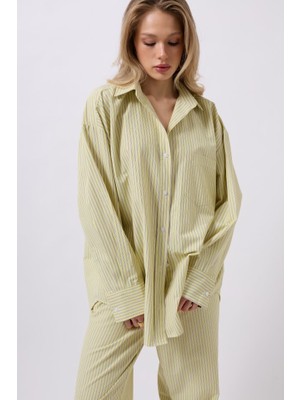 Bosel Çizgili Cep Detay Gömlek