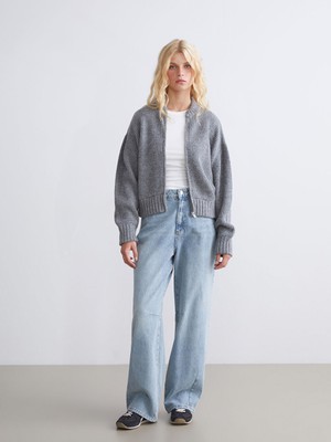 Lcw Gri Kolej Yaka Kadın Triko Hırka