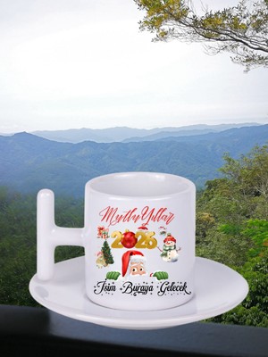 Asay Baskı Yılbaşı Için Kişiye Özel T Kulplu Türk Kahve Fincanı