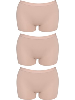 Cottonhill Basic Lazer Kesim Dikişsiz Kadın Boxer Külot Kahverengi 3'lü Paket