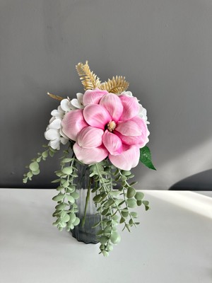 Manolyalı Çiçek Aranjmanı-Vazo Için Dekoratif Ortancalı Yapay Çiçek