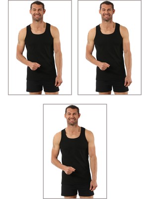 Özkan Underwear Özkan 0058 3'lü Paket Erkek %100 Pamuklu Ribana Esnek Rahat Sırtı Çapraz Sporcu Rambo Kalın Askılı Atlet