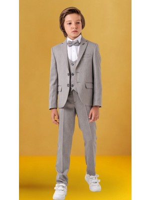 Erkek Çocuk Smokin Takım Elbise – Ceketli Pantolonlu Yelekli Papyonlu Gömlekli 5’li Set