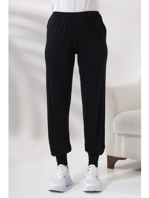 İhvan Kadın Siyah Beli Lastikli Ferace Altı Rahat Kesim Tesettür Şalvar Pantolon