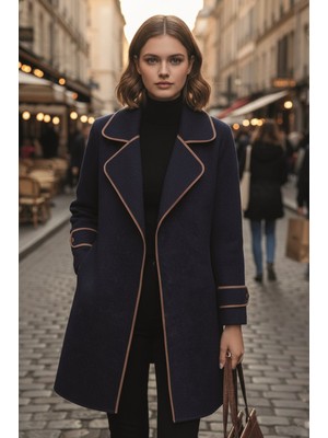 Barbora Özel Tasarım Kaşe Kadın Şık Yaka Kaban ve Kemer