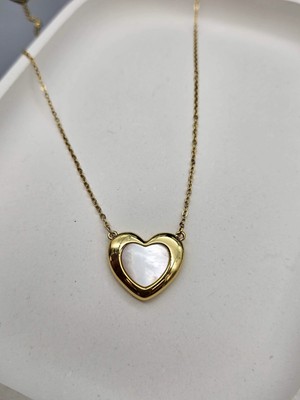 Duru Aksesuar Çelik Gold Renk Sedefli Kalp Model Kolye