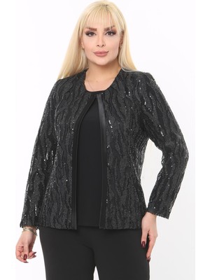 Ladies First Büyük Beden 3771 Siyah Ceket+Bluz Takım