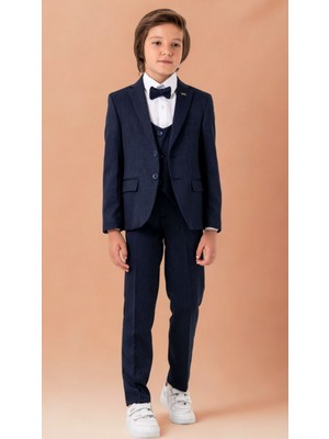 Erkek Çocuk Smokin Takım Elbise – Ceketli Pantolonlu Yelekli Papyonlu Gömlekli 5’li Set