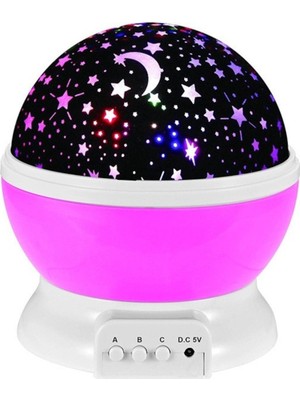Home Dekor Hediye Ay Yıldız DESENLI 360° Dönen projektör Renkli Ledli Uyku Işığı Bebek Çocuk Odası gece Lambası Pembe
