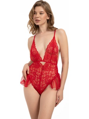Jumelles Kırmızı Jumelles Dekolteli Tüllü Body