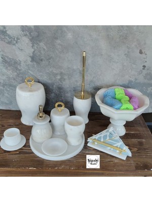 Beyaz Mermer 10 Parça Banyo Seti