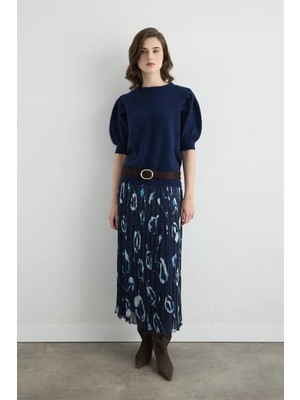 Gusto Desenli Uzun Pilise Etek - Lacivert