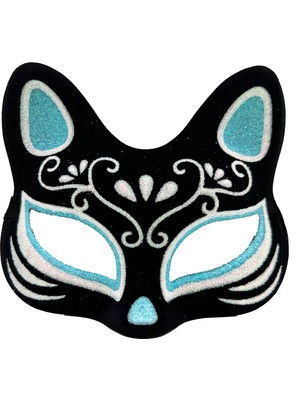 Neva Prime Siyah Renk Süet Kaplama Üzeri Gümüş Mavi Simli Kedi Maskesi 17X14 cm (5361)