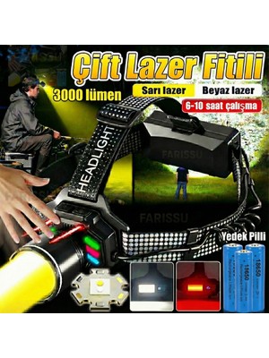 212 Farissu 4 Pilli Set! 3000 Lümen Çift Işık (Sarı/beyaz) Şarjlı Kafa Feneri - Sensörlü, Type-C ve Yedek Pilli