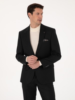 Cacharel Erkek Siyah Slim Fit Yün Karışımlı Mikro Desenli Klasik Ceket 50310061-VR046