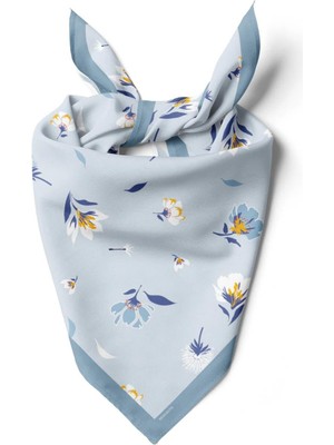 Moda Butik Kadın Çiçek Desenli Bandana 50X50 Açık Mavi DG0157-22 Snz