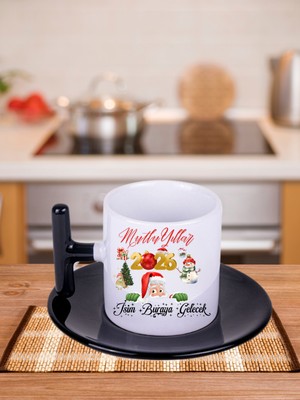 Asay Baskı Yılbaşı Için Kişiye Özel T Kulplu Türk Kahve Fincanı