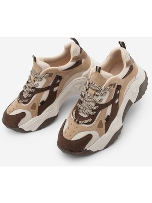 Marjin Kadın Yüksek Taban Sneaker Bağcıklı Spor Ayakkabı Edisa Kahve
