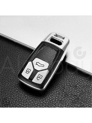Alazpay Audi Uyumlu Deri Görünümlü TPU Anahtar Kılıfı - A6 A5 A4 Q7 Q5 S4 S5 S7 B9 A4L 4m 8W Tt Tts Rs 8s (1 Adet)