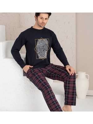 Meri Erkek Ekose Desenli Uzun Kollu Sıfır Yaka Pijama Takımı