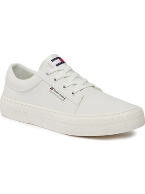 Tommy Jeans Leather Trainers Sneaker Green Günlük Hakiki Deri Spor Ayakkabı Beyaz