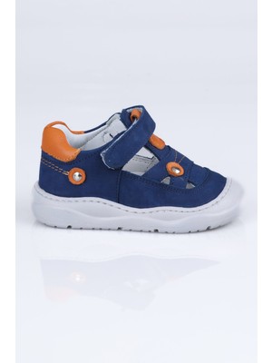 Sibel Kids S.023 Hakiki Deri Ilk Adım Sandalet I.b. Kot-Turuncu - 19