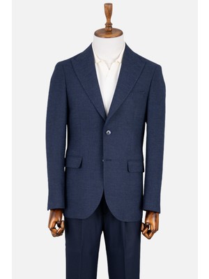 Erkek Iki Düğme Ceket Flanel Yün Desenli Sivri Yaka Çift Yırtmaç Havacı