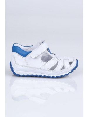 Perlina 0011-025 Hakiki Deri Sandalet B. Beyaz-Saks Mavi - 22