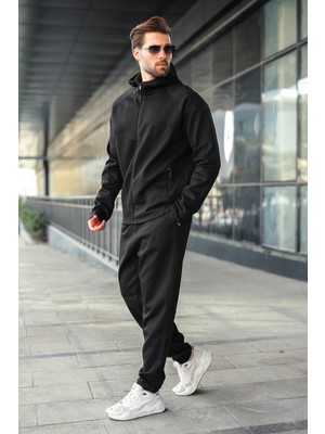 Madmext Siyah Erkek Kapüşonlu Fermuarlı Erkek Eşofman Takımı E7343