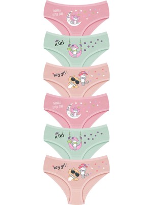 Öts Kız Çocuk Baskılı Külot %96 Pamuk 6'lı Paket Renkli Slip Normal Kalıp