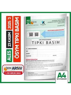 Karakutu Yayınları Ales 2025/3 Ösym Tıpkı Basım Çıkmış Soru Deneme Kitapçığı Video/pdf Çözümlü Türkiye Geneli