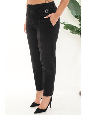 Zanessi Büyük Beden Denim Mom Yüksek Bel Cep Detaylı Kadın Pantolon