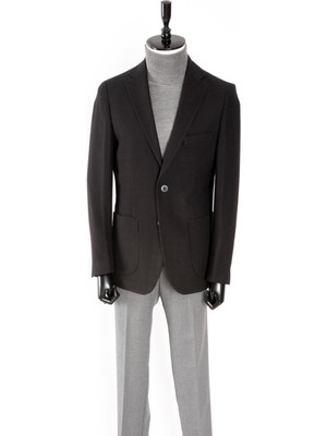 Erkek Iki Düğme Ceket Yün Astarsız Mono Yaka Slim Fit Siyah
