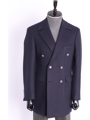 Erkek Kaban Kruvaze Mono Yaka Metal Düğmeli Modern Fit Lacivert