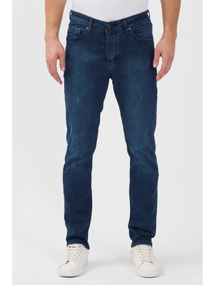 Locus Jeans Erkek Orta Mavi Slim Fit Tırnak Detaylı Kot Pantolon LCS68331104