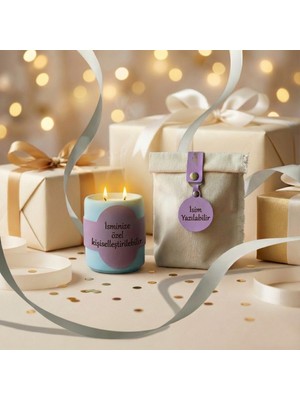 Miaju Aşkınıza Özel Romantik Tasarım, Isim ve Mesaj Yazılabilir Çift Alevli ve Deri Detaylı Mum, Mavi