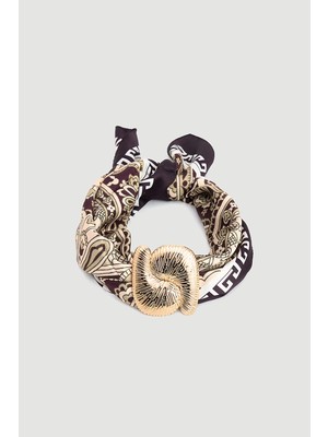 Gusto Aksesuarlı Desenli Fular - Mürdüm