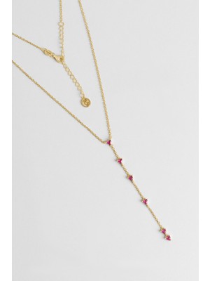 So CHIC Yakut Kalbi 18 Ayar Sarı Altın Kaplama 45 Cm Gümüş Y Kolye