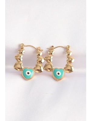 Vice Avm Gold Renk 316 L Çelik  Mavi Nazarlı Kalpli Model Küpe EB-53-vice/(1395) 2826